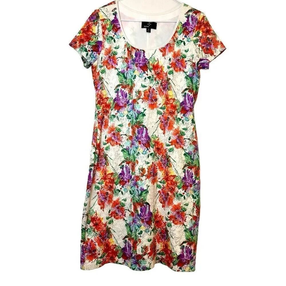 Ronni Nicole Floral Scoopneck Eyelet Short Sleeve Sheath Mini Dress Size 8